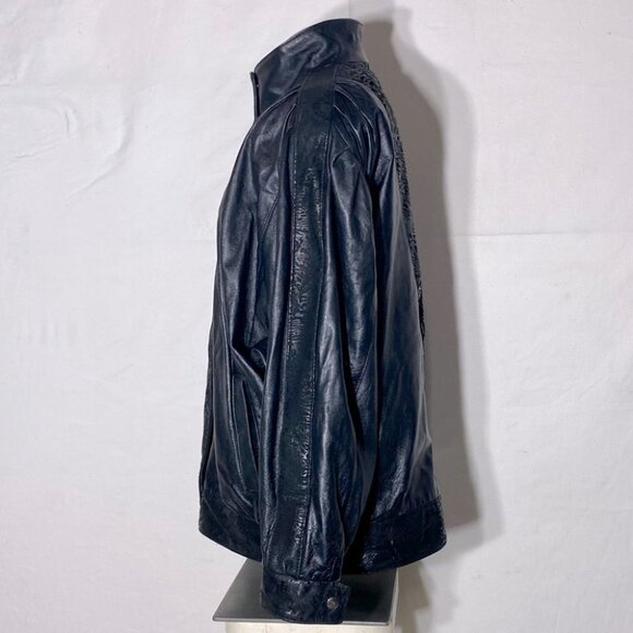 Vintage Le Village Du Cuir Black 80s 90s Oversized Batwing Leather Jacket L - Picture 6 of 16